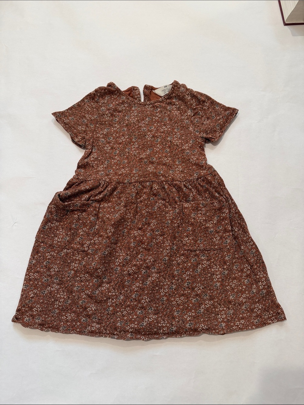H&M Rust Brown Floral Short-Sleeve Dress